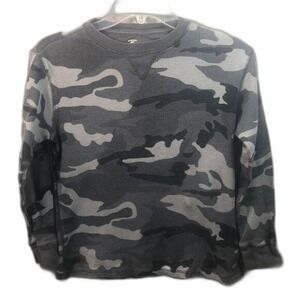 Faded Glory Boys Gray Camo Waffle Knit Long Sleeve‎ Shirt Size L (10-12)